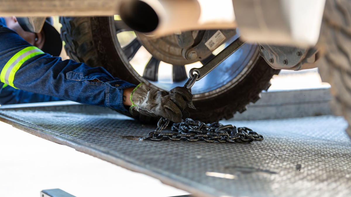 Tow gear laid out for a safe vehicle tow