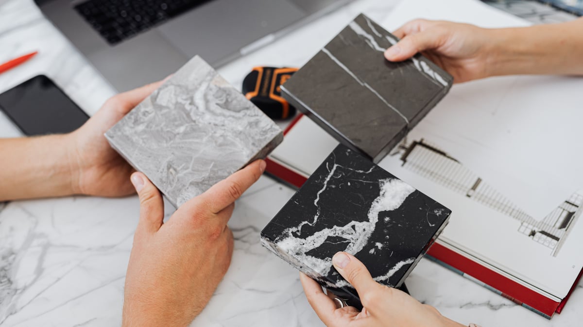 Roofing material samples for a new home
