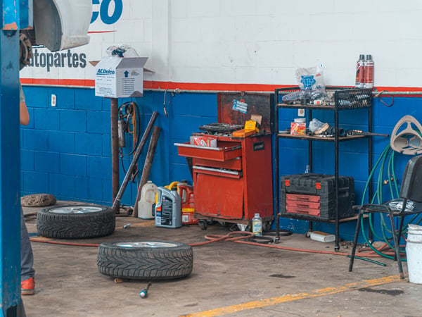 A detailed view of an auto repair garage interior